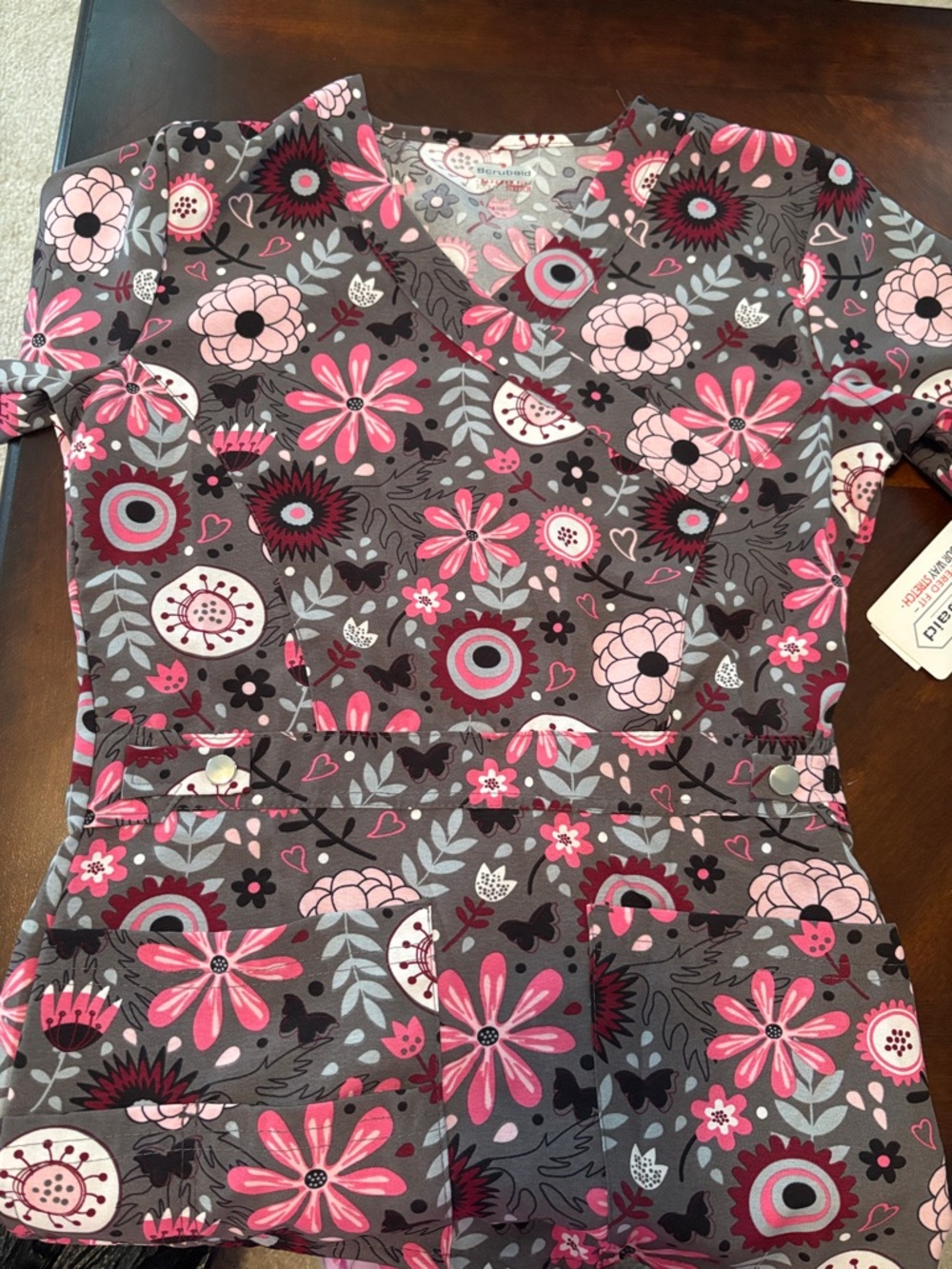 Scrubaid Womens Floral Print Scrub Top